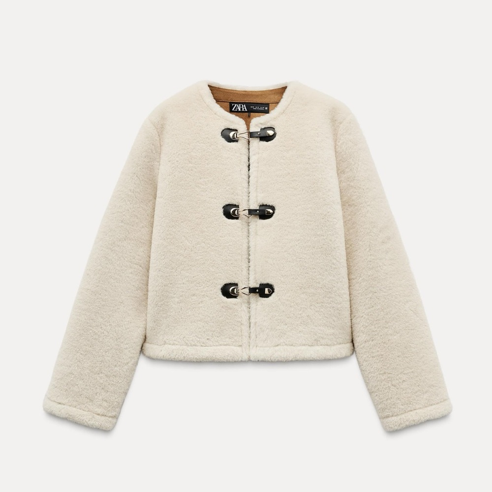 Zara FAUX FUR JACKET WITH FIREMAN CLASP - Picture 1 of 14